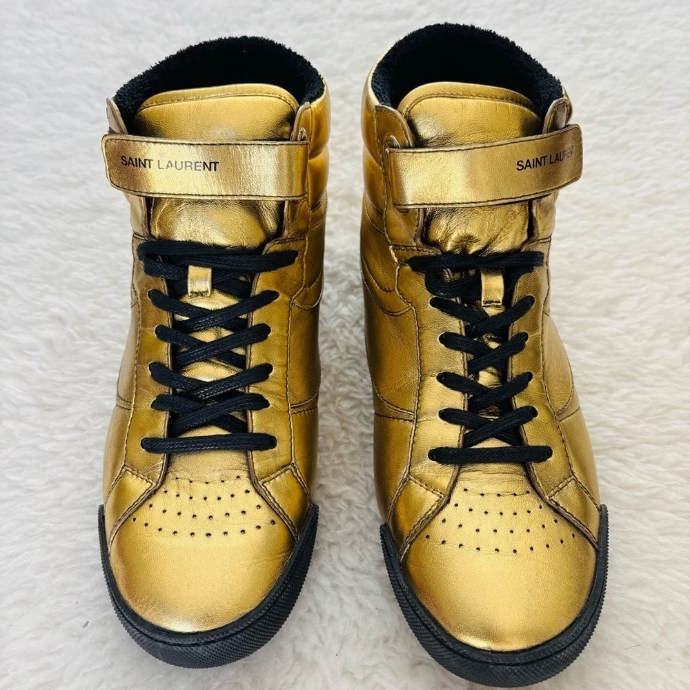 Saint Laurent Metallic Gold High-Tops with Black Details Sneakers Sz 41 US9.5-10